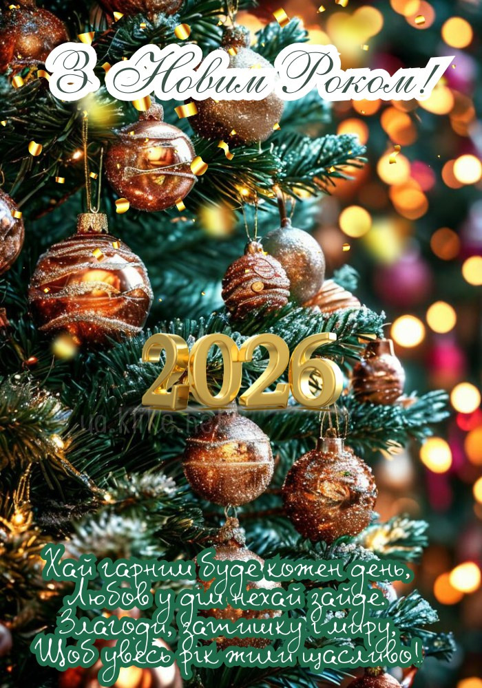 Картинка з Новим роком 2026! Прикрашена ялинка.